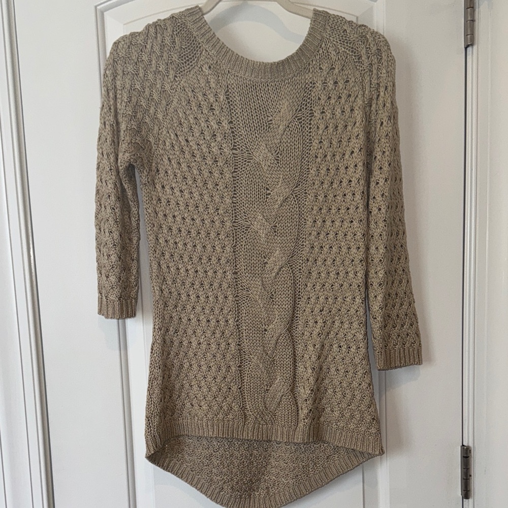 Women's Tan Cable Knit Sweater 3/4 sleeve